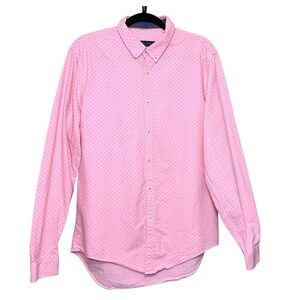 Zara Men Pink Pique Long Sleeve Button-Down Shirt Black Micro-Dot Sz XL Slim Fit